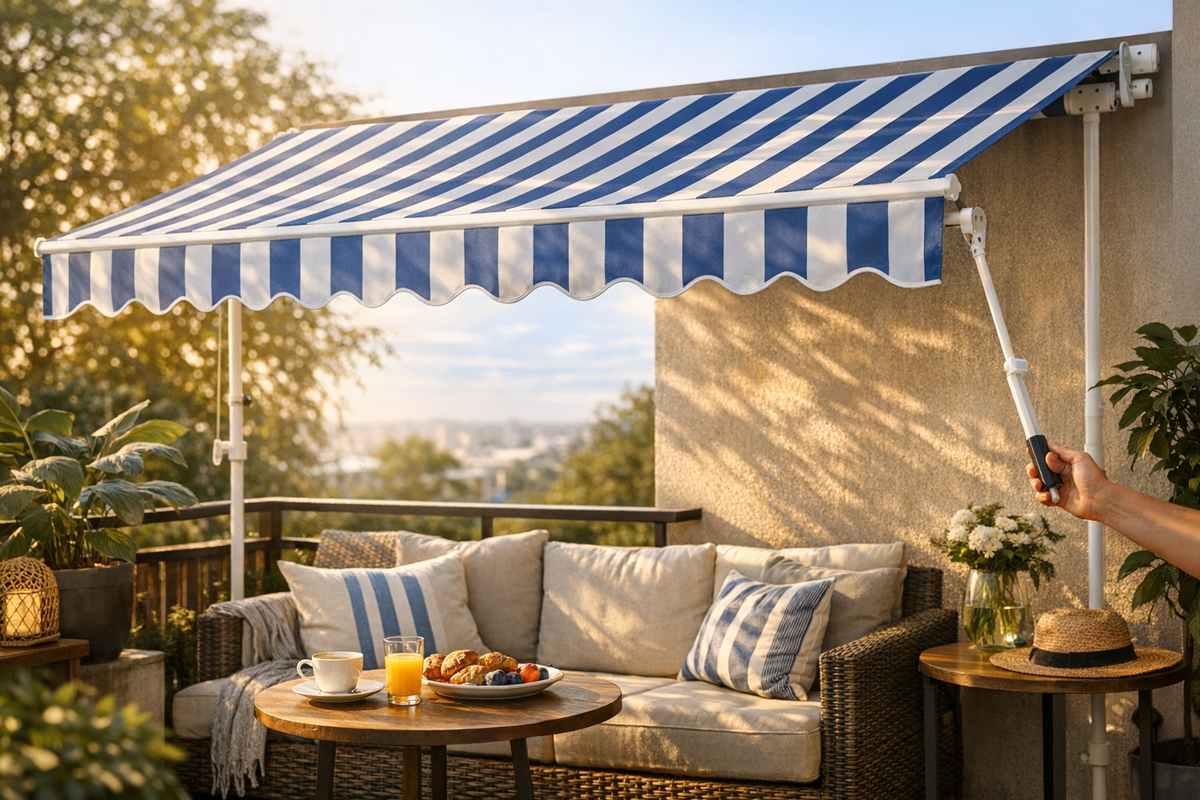 Markise Sonnenschutz 400 cm blau weiß | Schnäppchenmarkt Raum Ingolstadt