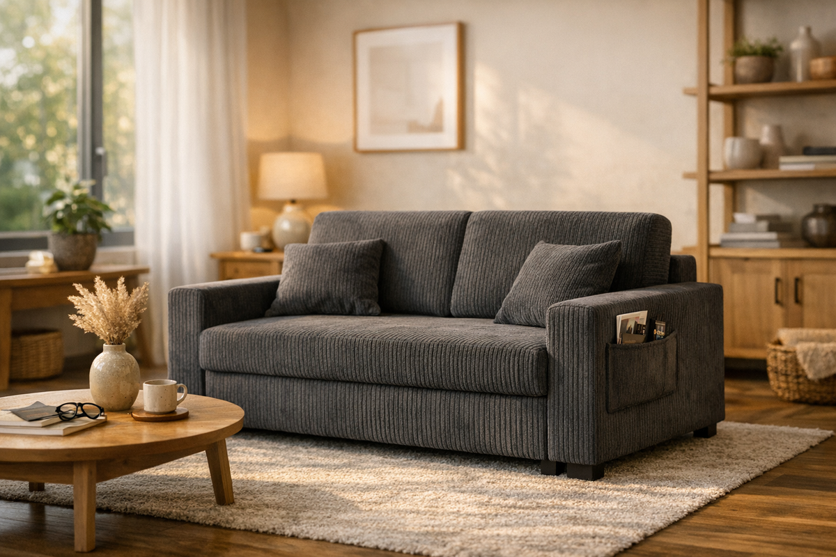 Sofa Schlafsofa 2 Sitzer Cord Grau | Schnäppchenmarkt Raum Ingolstadt