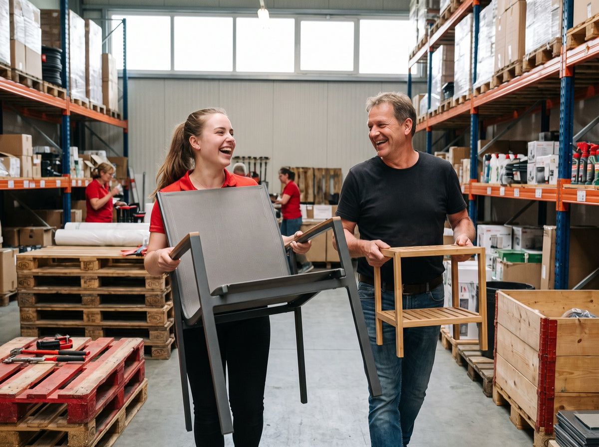 Kunden tragen ihre Funde durch den Lagerverkauf